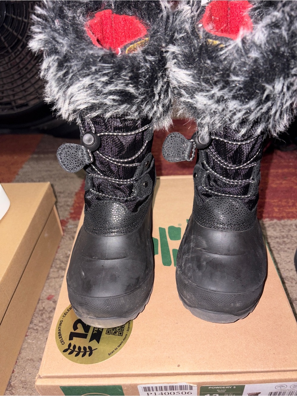 Kamik Black Kids Snow Boots with Faux Fur Cuff